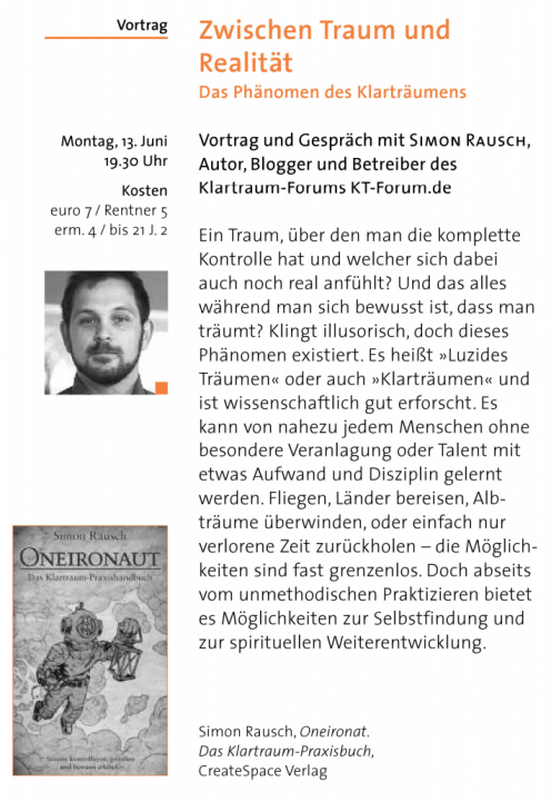 Klartraumvortrag in Stuttgart am 13.06.2016 | School of Oneironautics